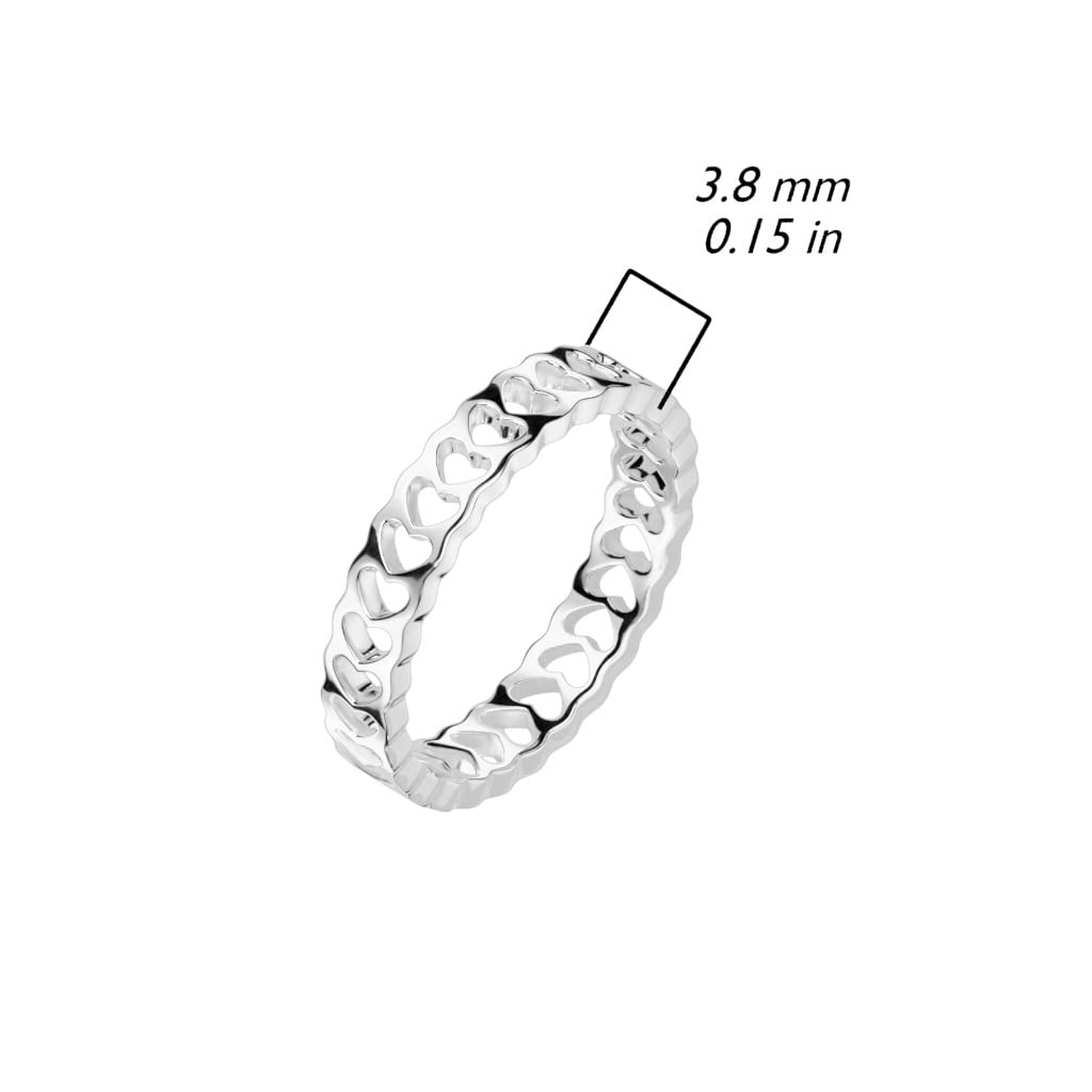 Ring Damen Bandring Herzen Gold Silber 316L Chirurgenstahl Größe 49 (15,6) - 62 (19,7) 3,8 breit