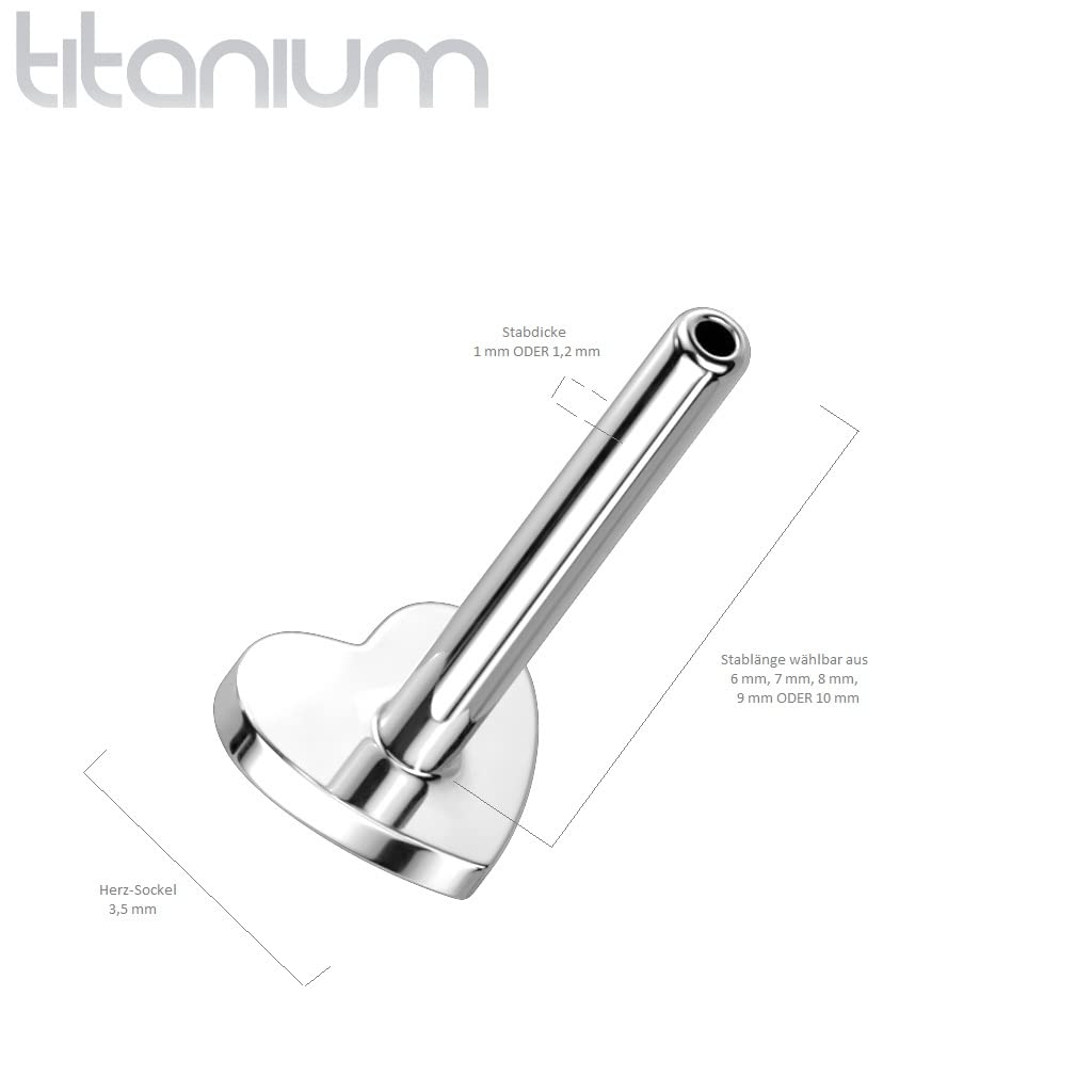 Push-In ERSATZ Labret Stud Stab Silber Gold Titan Grade 23 Gewindelos Kombinierbar Threadless Pressfit Herzsockel Madonna Medusa