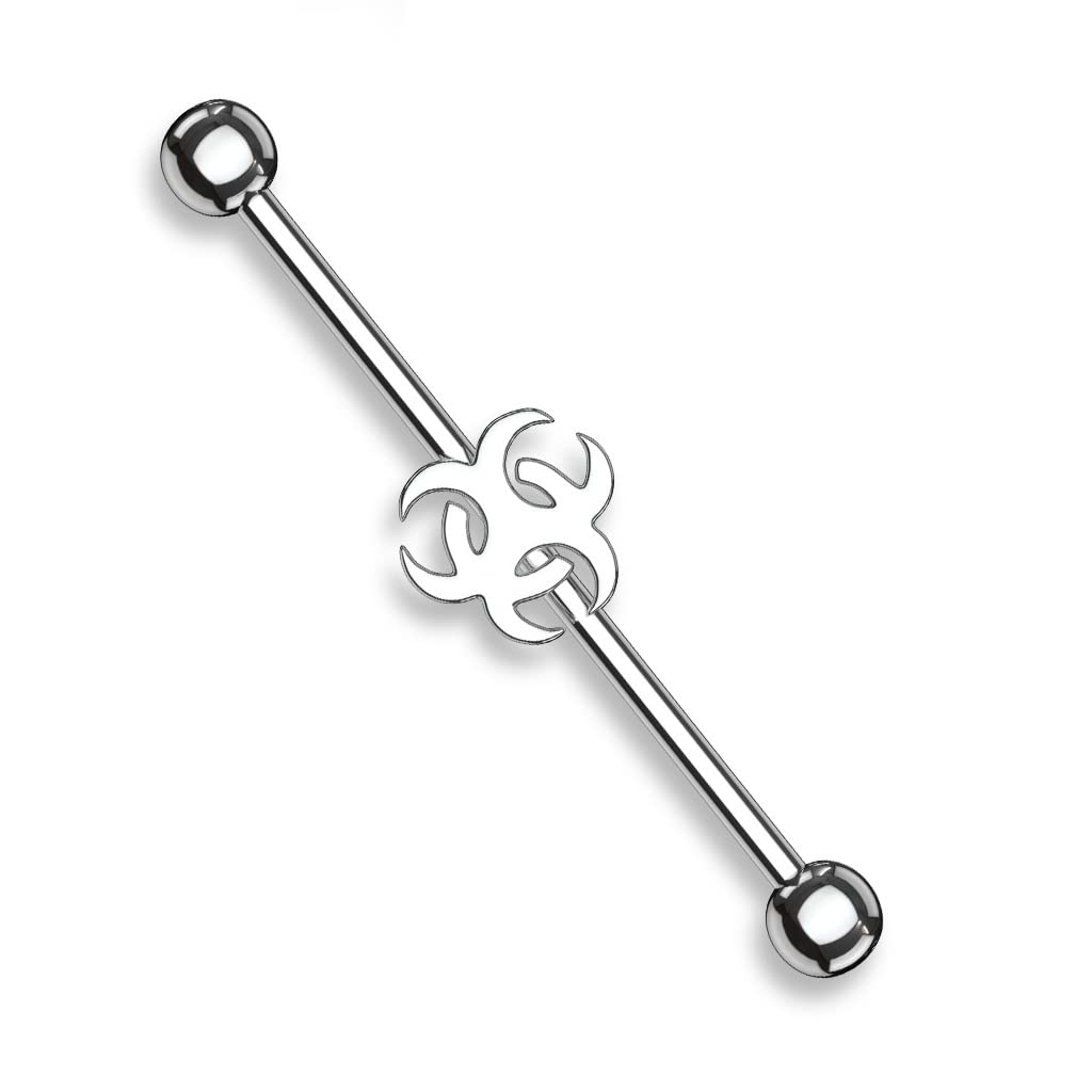 Industrial Ohrpiercing Stab Biohazard Chirurgenstahl 38mm Stablänge 1.6mm Stabdicke Silber Schwarz Set Barbell Piercings Langhantel