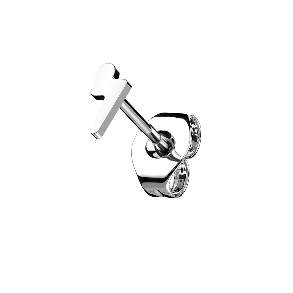 Push-In Ohrstecker Blitz Silber Titan Grade 23 11mm Lang Butterflyverschluss Gewindelos Kombinierbar Threadless Press-Fit