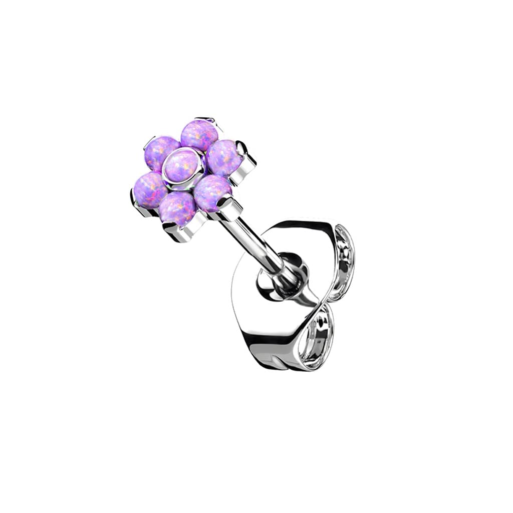 Push-In Ohrstecker Blume Opal Titan Grade 23 5mm Lang Butterflyverschluss Gewindelos Kombinierbar Threadless Press-Fit