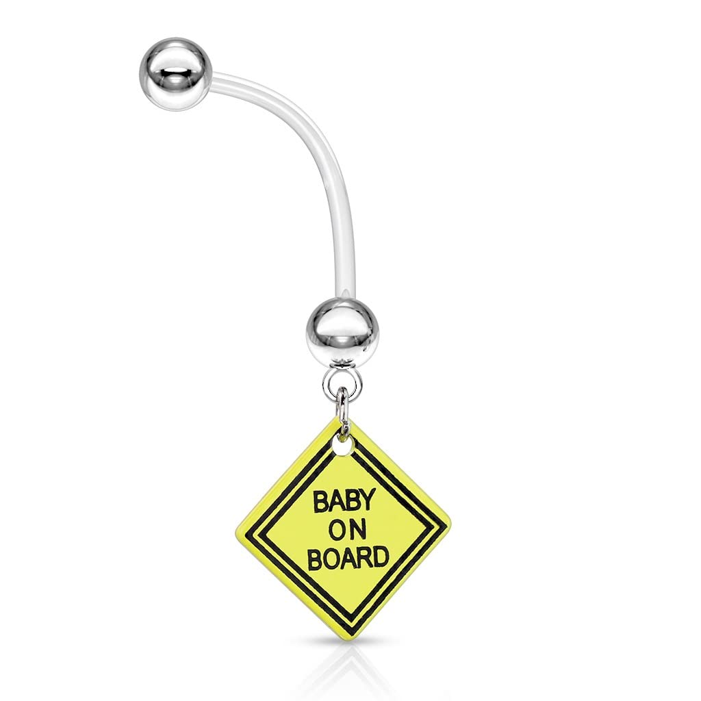 Schwangerschaftspiercing Bauchnabelpiercing Schild Baby ON Board Bio Flexibler Stab Bauchpiercing Nabelpiercing Boy Girl Anhänger