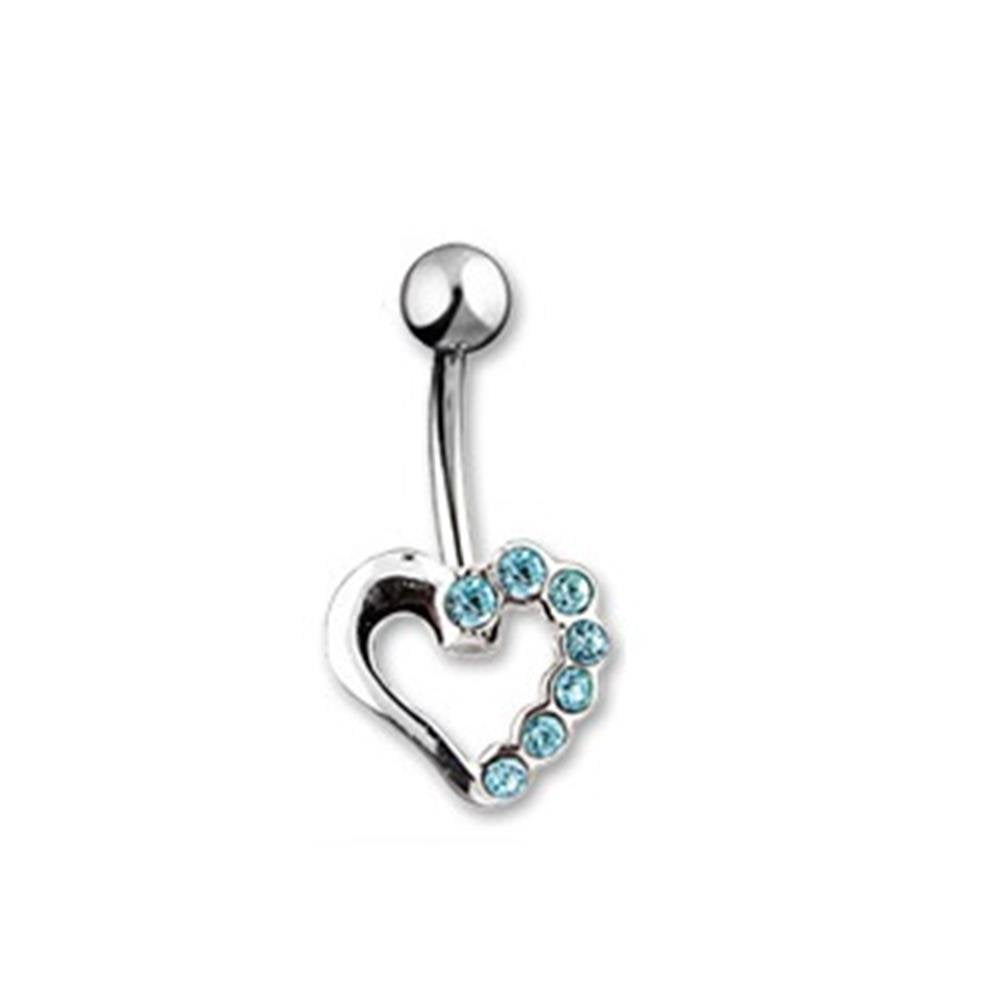 Bauchnabelpiercing aus Edelstahl Chirurgenstahl 316L Hohles Herz zur Hälfe mit Zirkonia blau, pink, farblos, Aqua