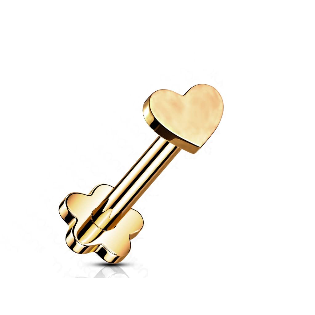 Push-In Labret Piercing Herz Titan Grade 23 Kugel Piercing Set Mehrfarbig 1,2mm Stabdicke Blütensockel Madonna Medusa Monroe