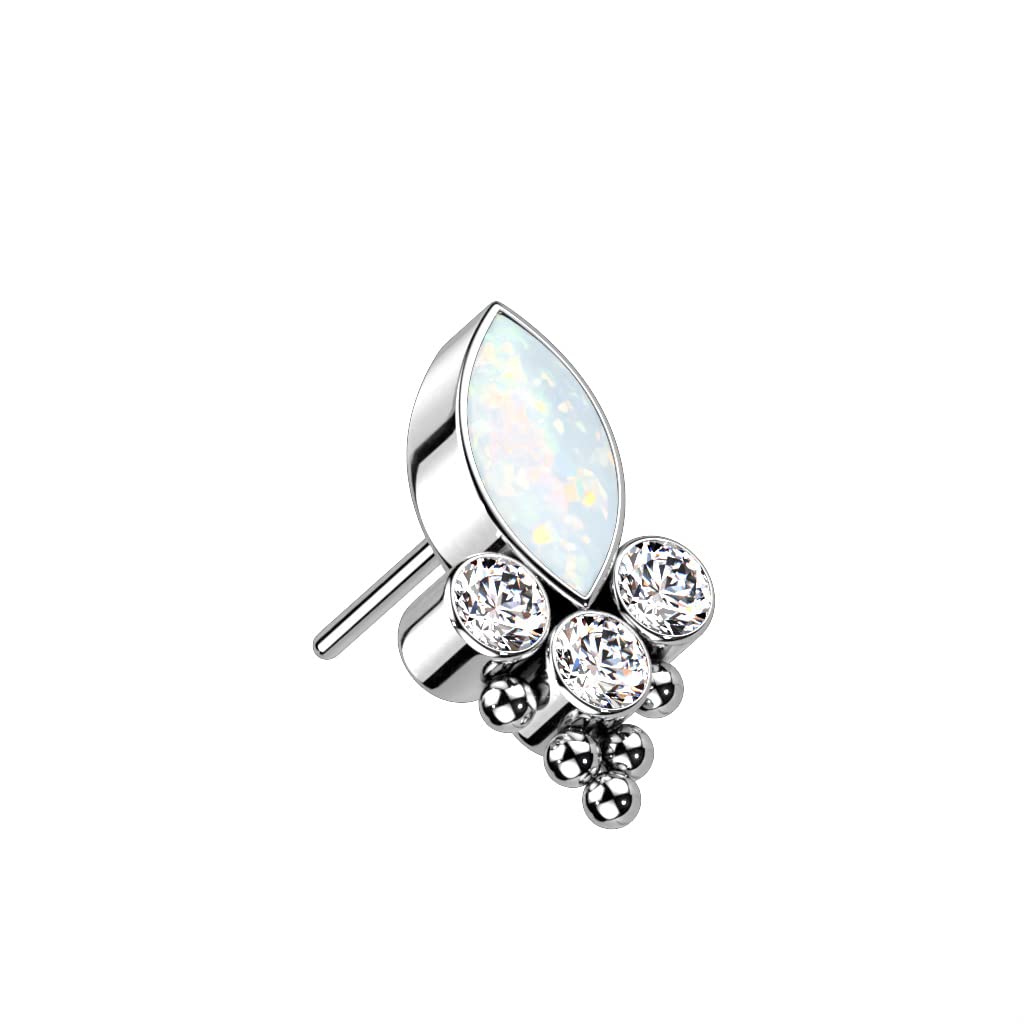 Push-In Aufsatz Silber Zirkonia Opal Titan Grade 23 Piercing Mehrfarbig 9mm Groß Ohrstecker Labret Stud Nipple Straight Barbell