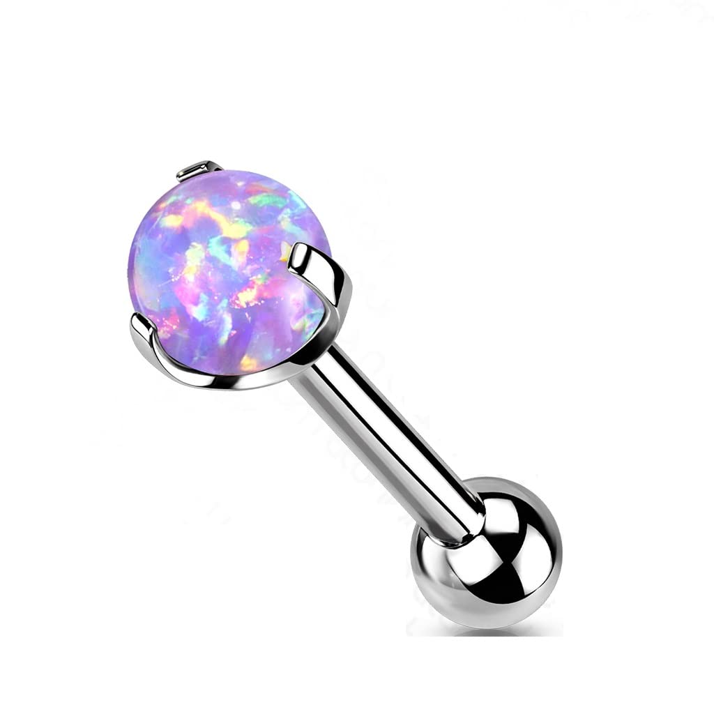 Push-In Ohrpiercing Silber Opal 4mm Titan Grade 23 8mm Stablänge 1,2mm Stabdicke Gewindelos Kombinierbar Press-Fit