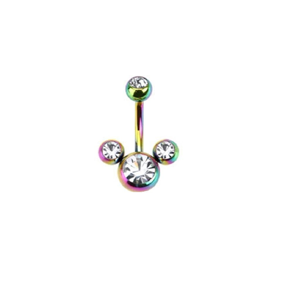 Bauchnabelpiercing aus Edelstahl Chirurgenstahl 316L Gold schwarz Regenbogen mit DREI Blasen mit Zirkonia farblos, blau, rot, pink