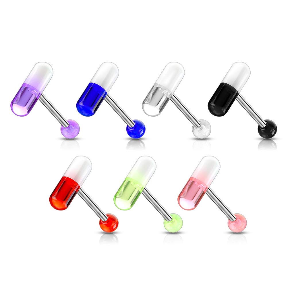 Zungenpiercing Acryl Zweifarbige Pille Chirurgenstahl 16mm Stablänge 1,6mm Stabdicke Mehrfarbig Set Barbell Edelstahl Gerade Kapsel