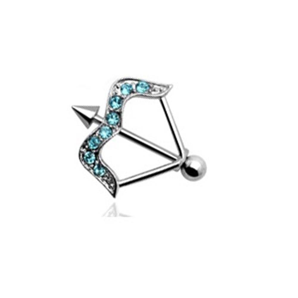 Brustwarzenpiercing Brustpiercing Frau Maenner Intimpiercing Mann Nippelpiercing Pfeil und Bogen Zirkonia Clear Pink Aqua Edelstahl Chirurgenstahl 316L