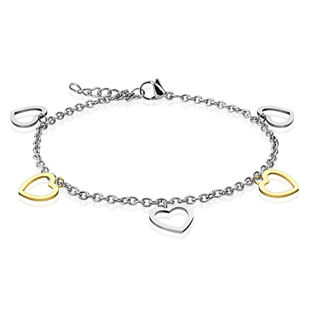 Paula & Fritz? Armband Damen Silber Gold Herz Charm Anh?nger 316L Chirurgenstahl 235-mm Bettelarmband Arm-kettchen Arm-Schmuck Fu?kette Fu?kettchen