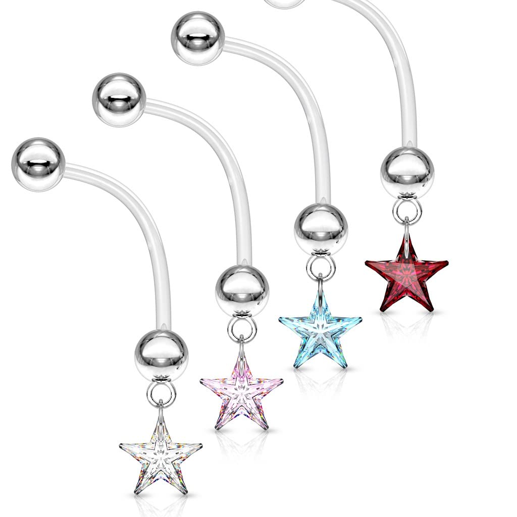 Schwangerschaftspiercing Bauchnabelpiercing Stern Zirkonia Bio Flexibler Stab Bauchpiercing Set Nabelpiercing Boy Girl Flex