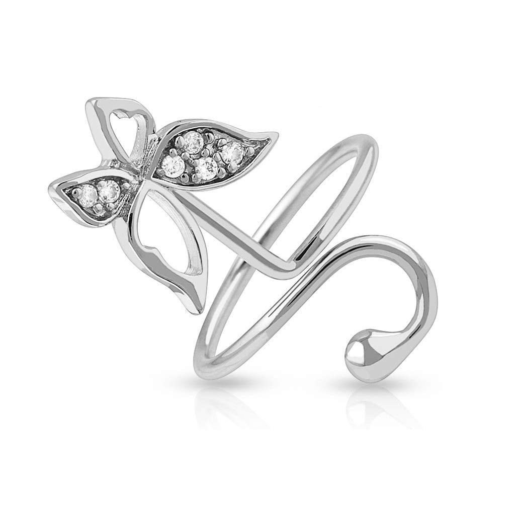 Ring Damen Verstellbar Schmetterling Zirkonia Klar Silber 316L Chirurgenstahl Zehenring Mittelring Partnerring Offen Einstellbarer-Ring