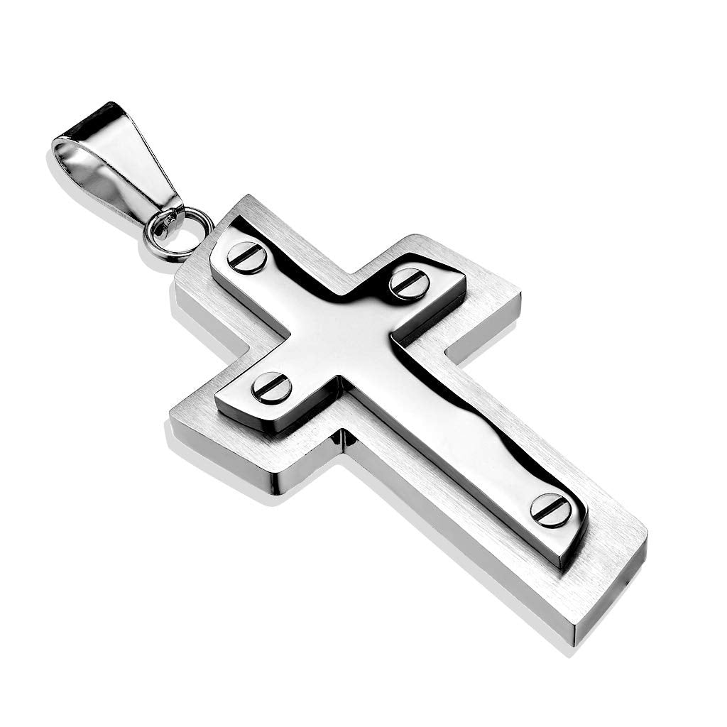 Kettenanhänger Doppeltes Kreuz Geschraubt 316L Chirurgenstahl Silber Halskettennhänger Pendant Damenkettenanhänger