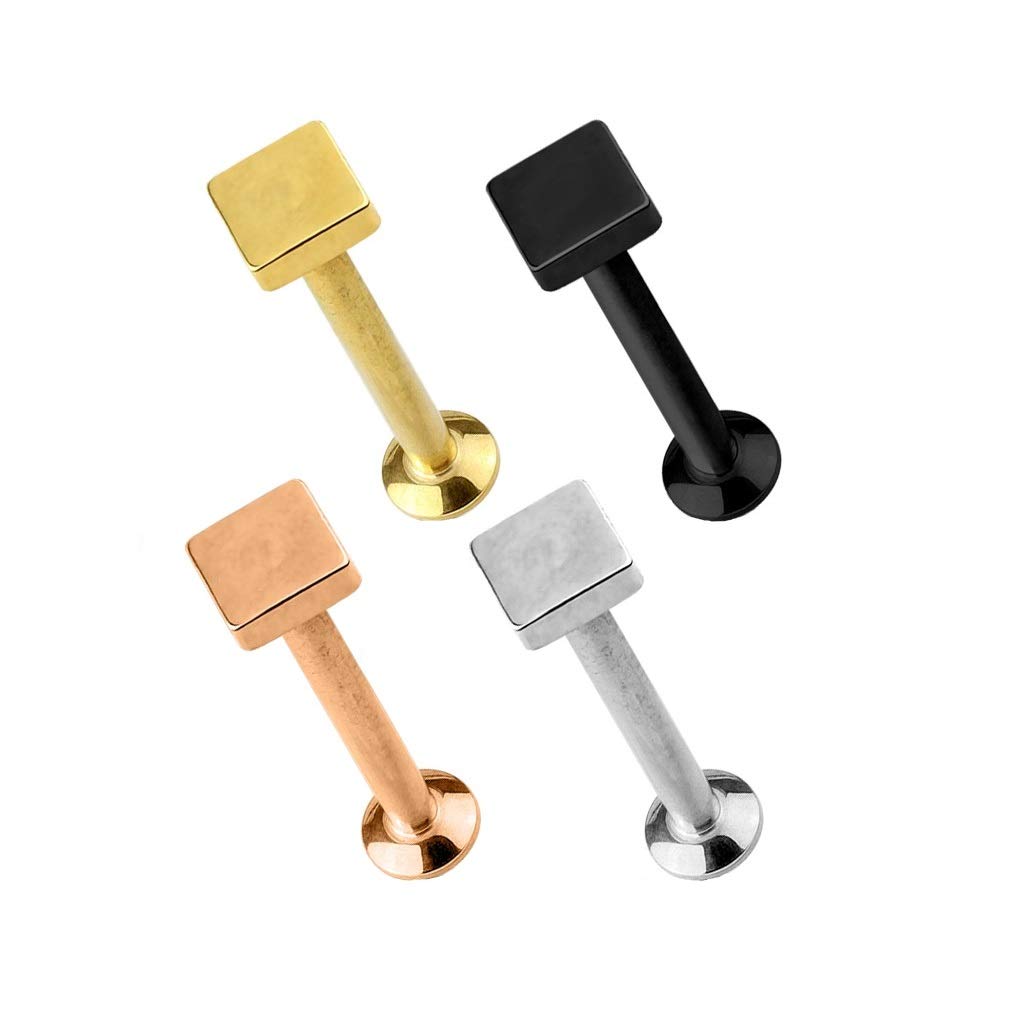 Paula & Fritz® UNIVERSAL Stud Labret Monroe Cartilage Gold roségold schwarz Silber Spitze Quadrat Edelstahl Chirurgenstahl 316L Länge 4mm - 8mm