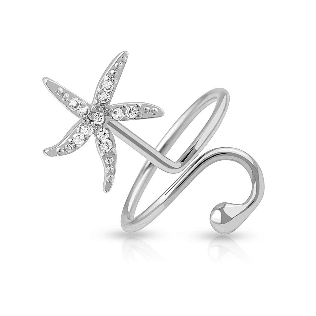 Ring Damen Verstellbar Seestern Zirkonia Klar Silber 316L Chirurgenstahl Zehenring Mittelring Partnerring Offen Einstellbarer-Ring