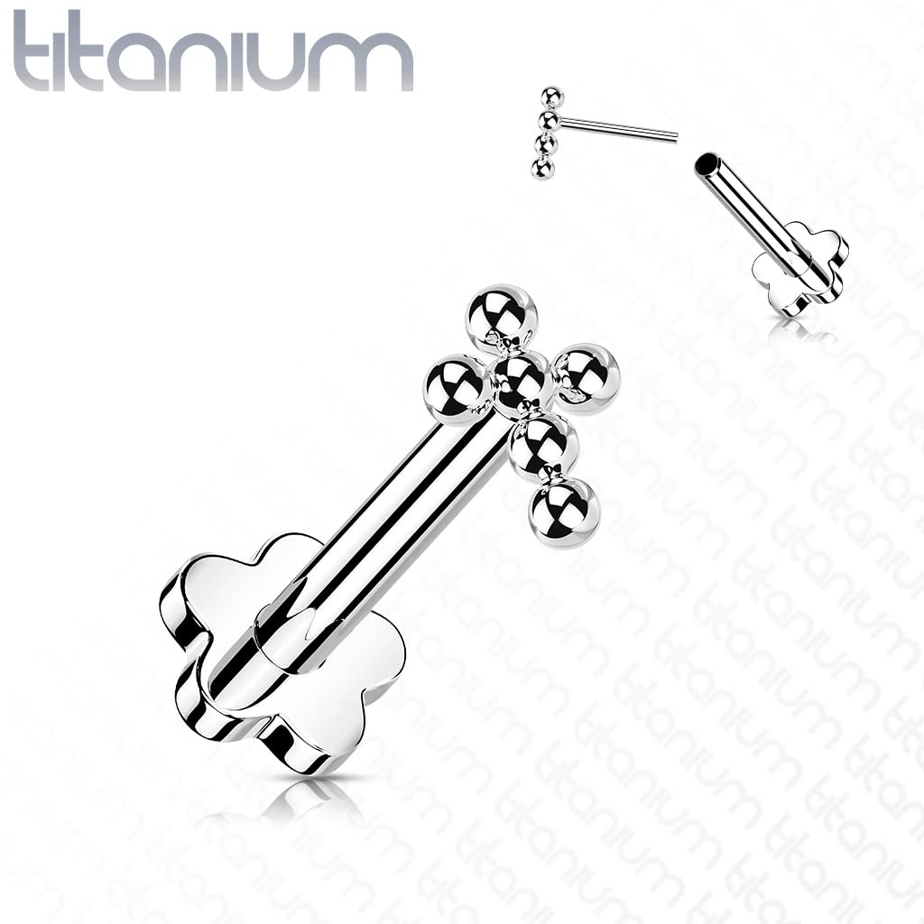Push-In Labret Piercing Kreuz Titan Grade 23 Kugel Piercing Set Mehrfarbig 0,8mm 1mm 1,2mm Stabdicke Blütensockel Madonna Medusa