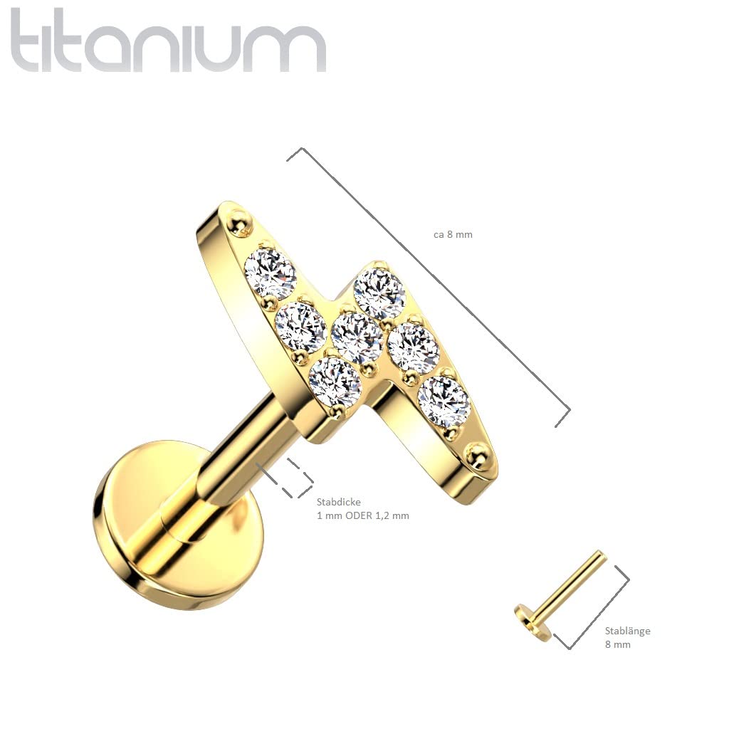 Push-In Labret Piercing Blitz Zirkonia Titan Grade 23 Kugel Piercing Set Mehrfarbig 1mm 1,2mm Stabdicke Blütensockel Madonna Medusa