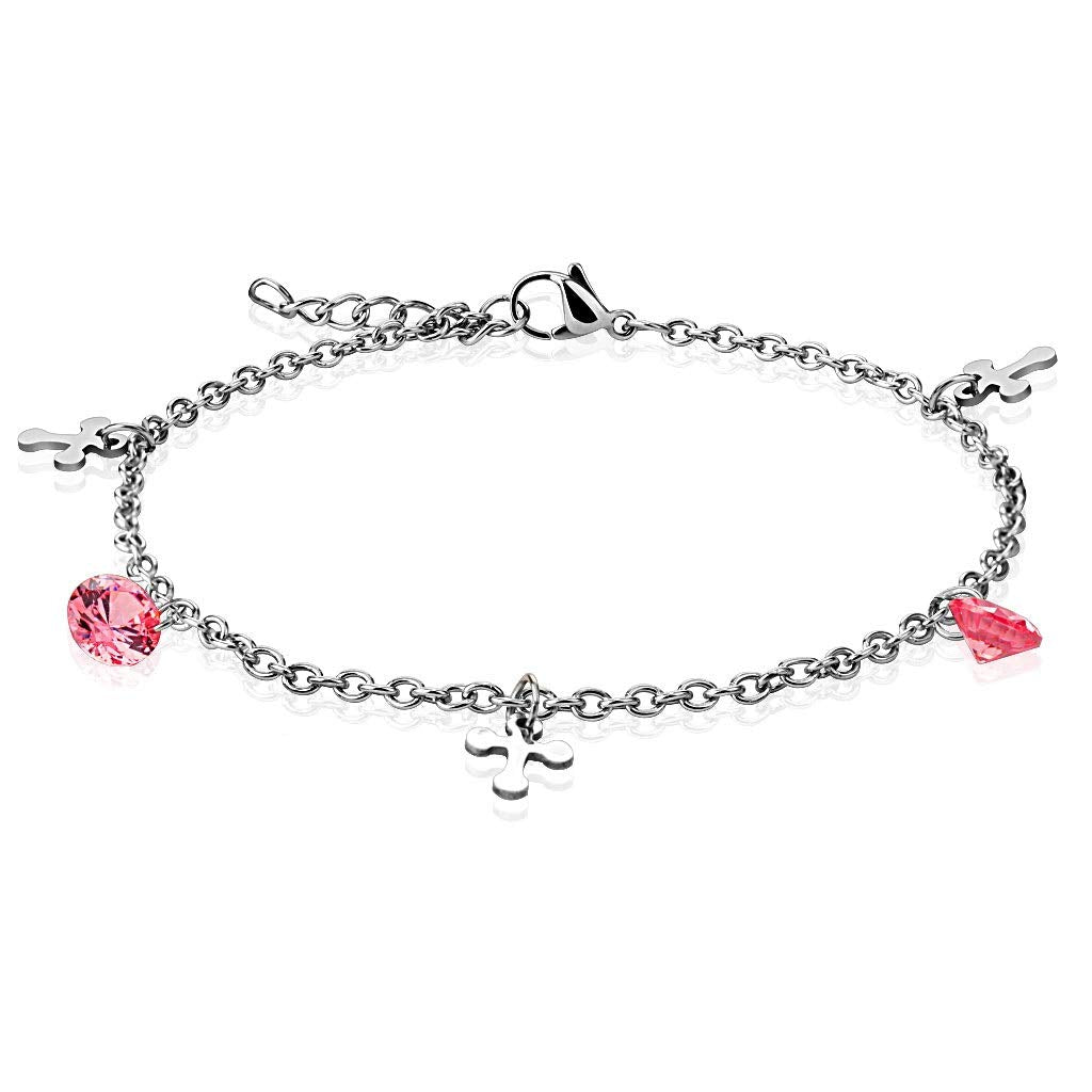Armband Damen Zirkonia Charms Anhänger 316L Chirurgenstahl 235mm Bettelarmband Armkettchen Armschmuck Fußkette