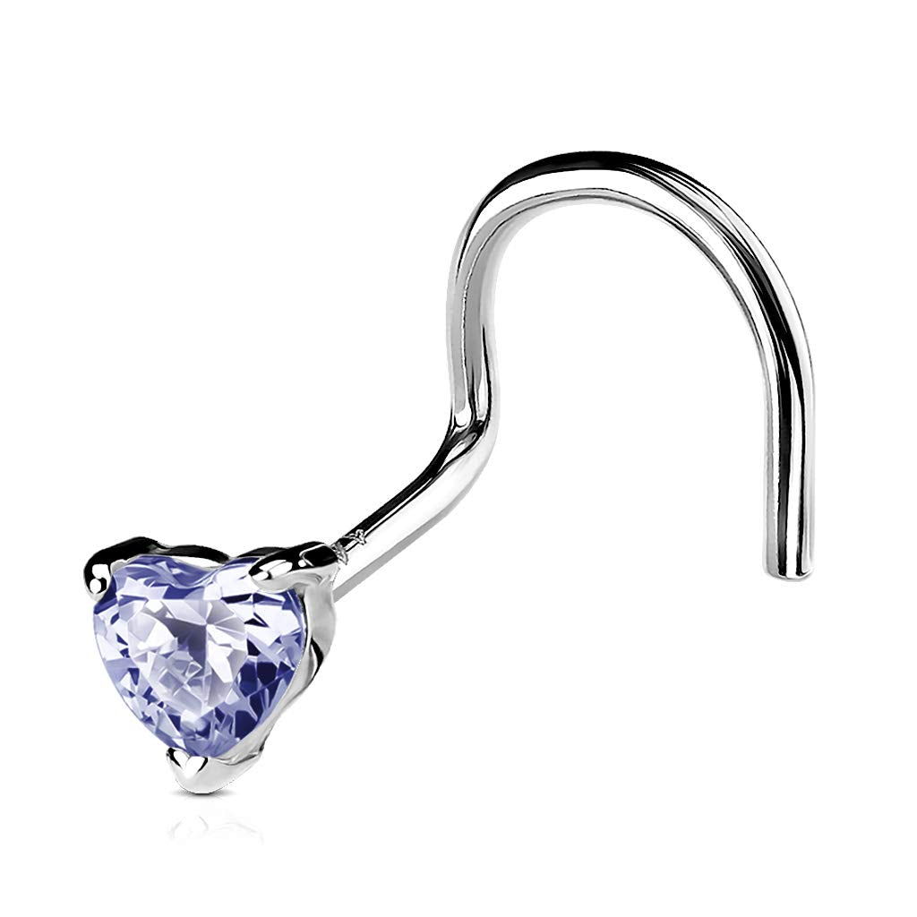 Nasenpiercing Spirale 14 Karat Echtgold Weissgold Stecker Nasen-Ring Nostril Nasenflügel Schmuck Herz 0,8-mm 6-mm