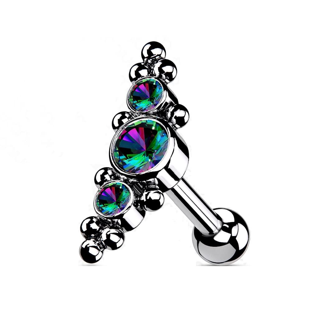 Push-In Ohrpiercing Silber Zirkonia 12,6mm Lang Titan Grade 23 Stablänge 1,2mm Dicke Gewindelos Kombinierbar Press-Fit