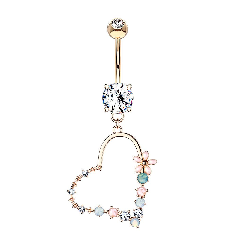 Bauchnabelpiercing Herz Blume Anhänger Synth Opal Zirkonia 316L Chirurgenstahl Bauchpiercing Bananabell Bauchpiercing Gold Silber