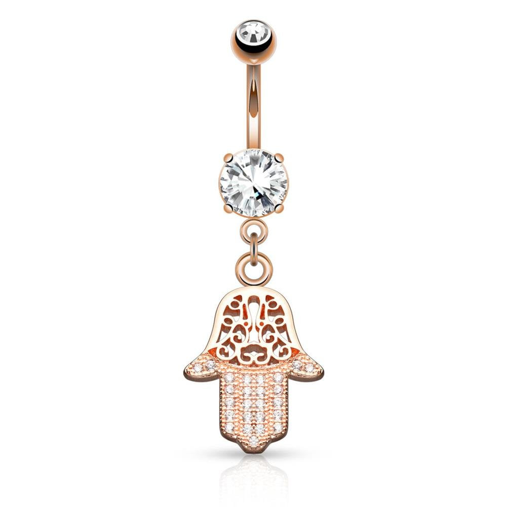 Bauchnabelpiercing Chirurgenstahl Gold Rosegold Set Banane Bauchpiercing Bananabell Bauchpiercing Anhänger Hamsa Hand 10mm Stablänge