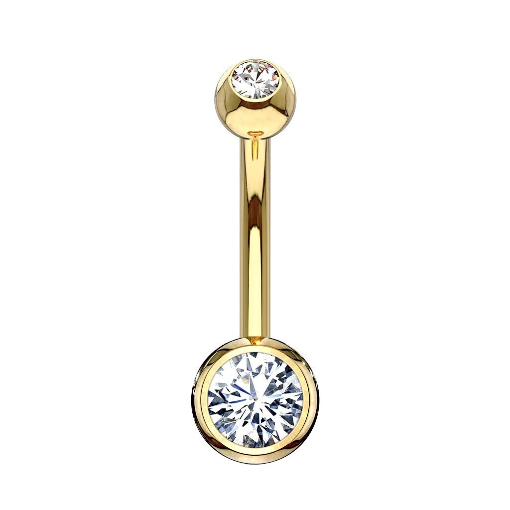 Bauchnabelpiercing ECHTGOLD 14 Karat Weißgold Gelbgold Bananabell Bauchpiercing Doppelte Kugel Zirkonia Clear