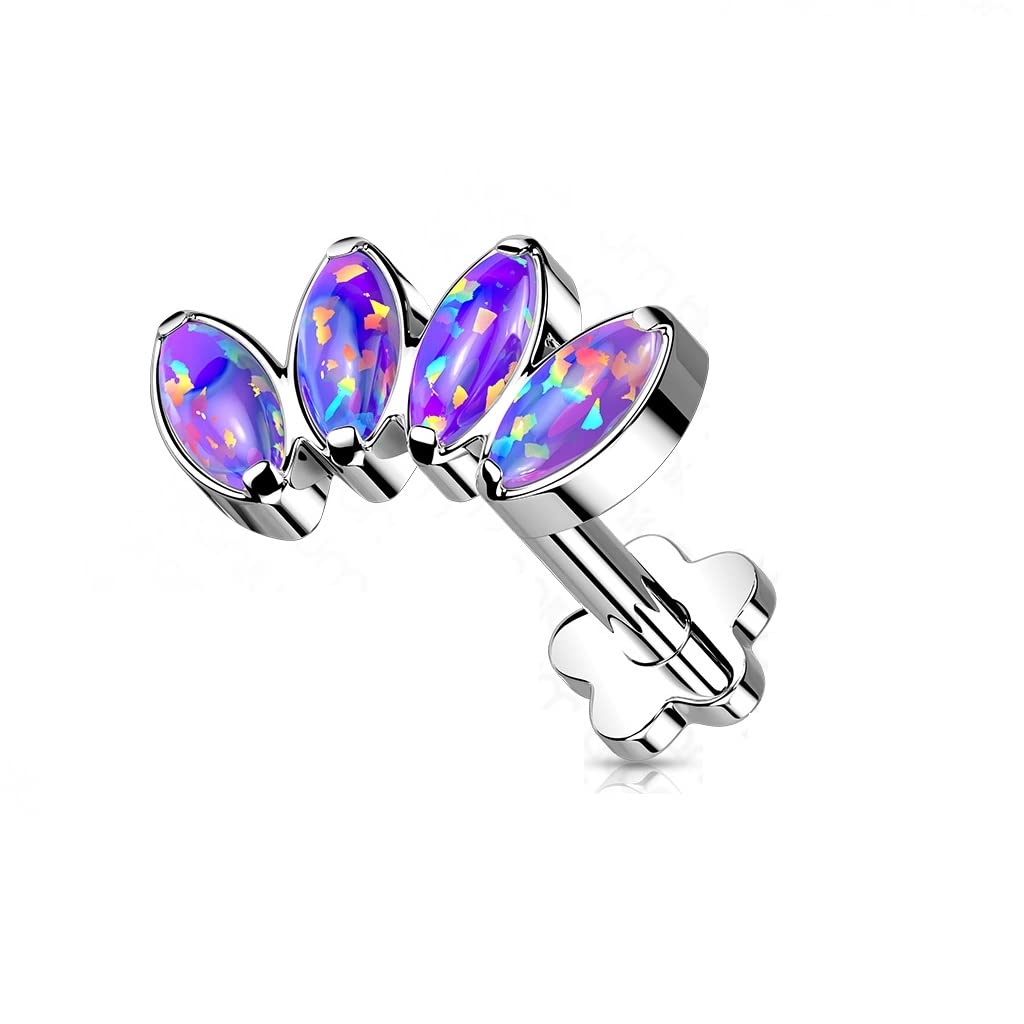 Push-In Labret Piercing Opal Titan Grade 23 Kugel Piercing Set Mehrfarbig 1,2mm Stabdicke Blütensockel Madonna Medusa Monroe