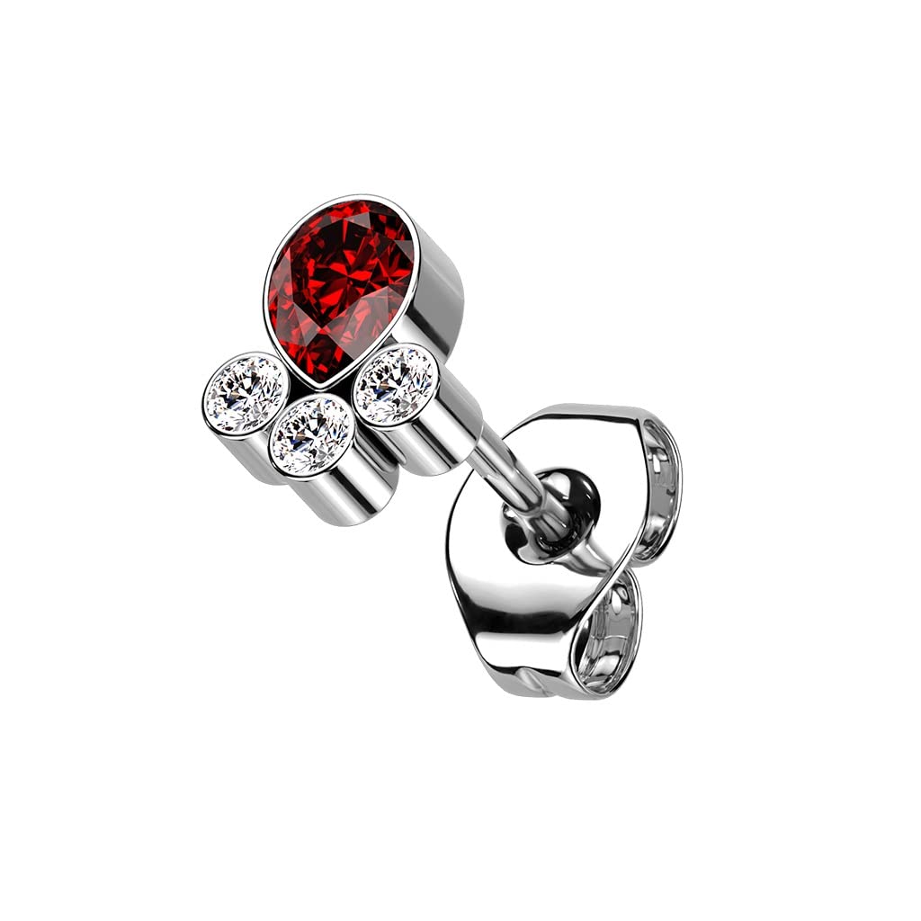 Push-In Ohrstecker Tatze Zirkonia Titan Grade 23 6,4mm Lang Butterflyverschluss Ohrring Gewindelos Kombinierbar Threadless Press-Fit