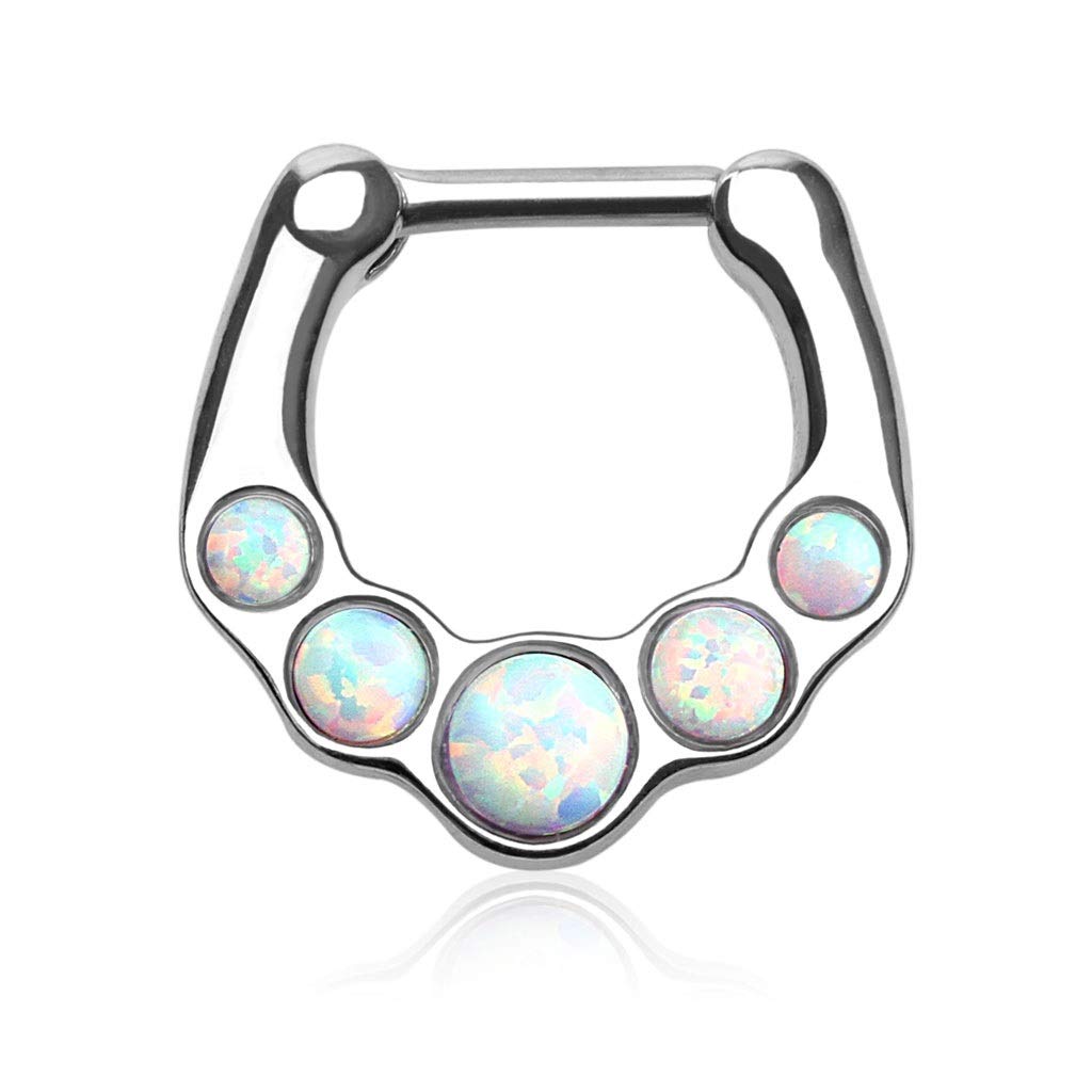 Septum Helix Tragus Cartilage Clicker Ring 5 eingefasste synthetische Opale Chirurgenstahl Stablänge 6mm Stabstärke 1.2mm