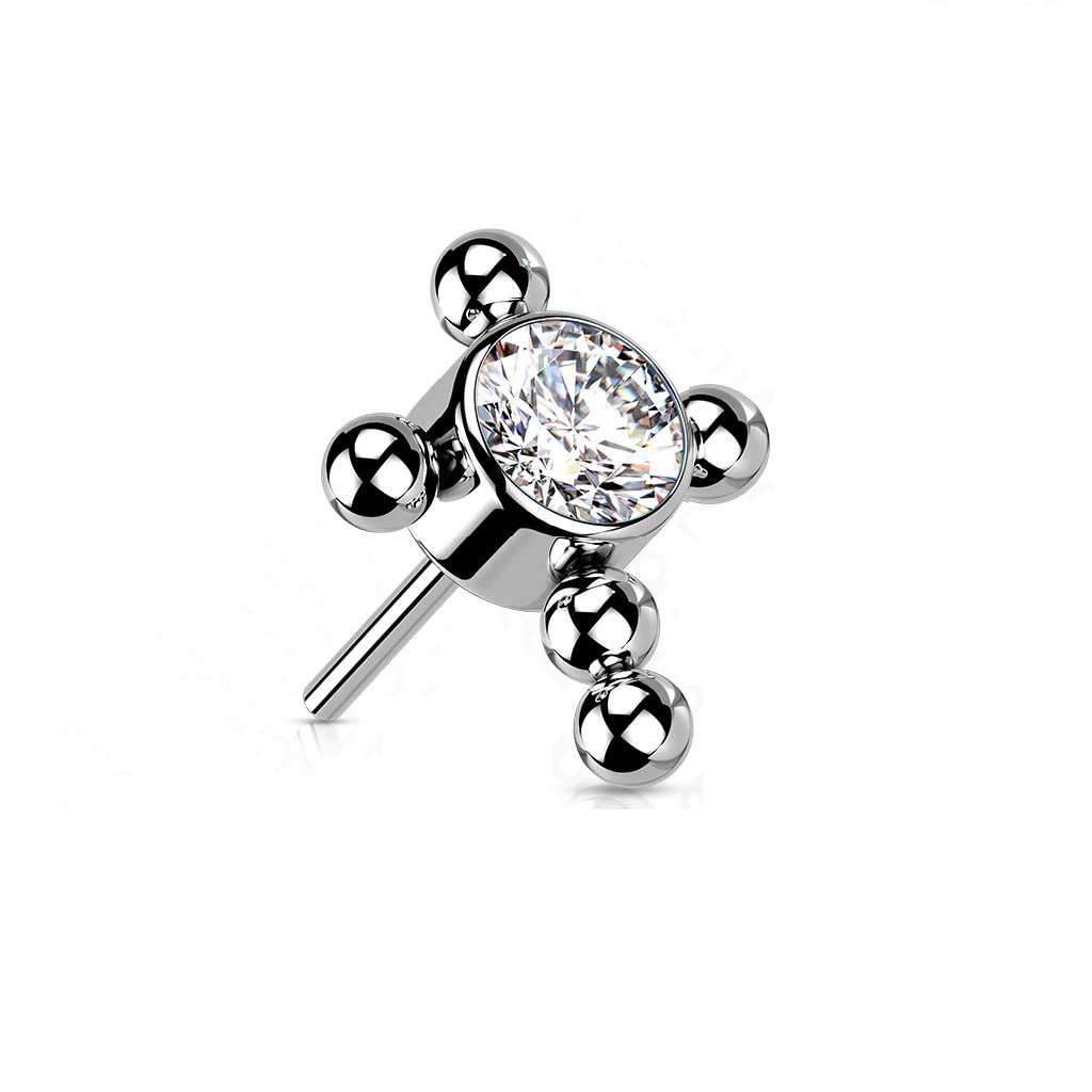 Push-In Aufsatz Kreuz Opal Zirkonia Titan Grade 23 Piercing Mehrfarbig 6,7mm Lang Ohrstecker Labret Stud Nipple Straight Barbell