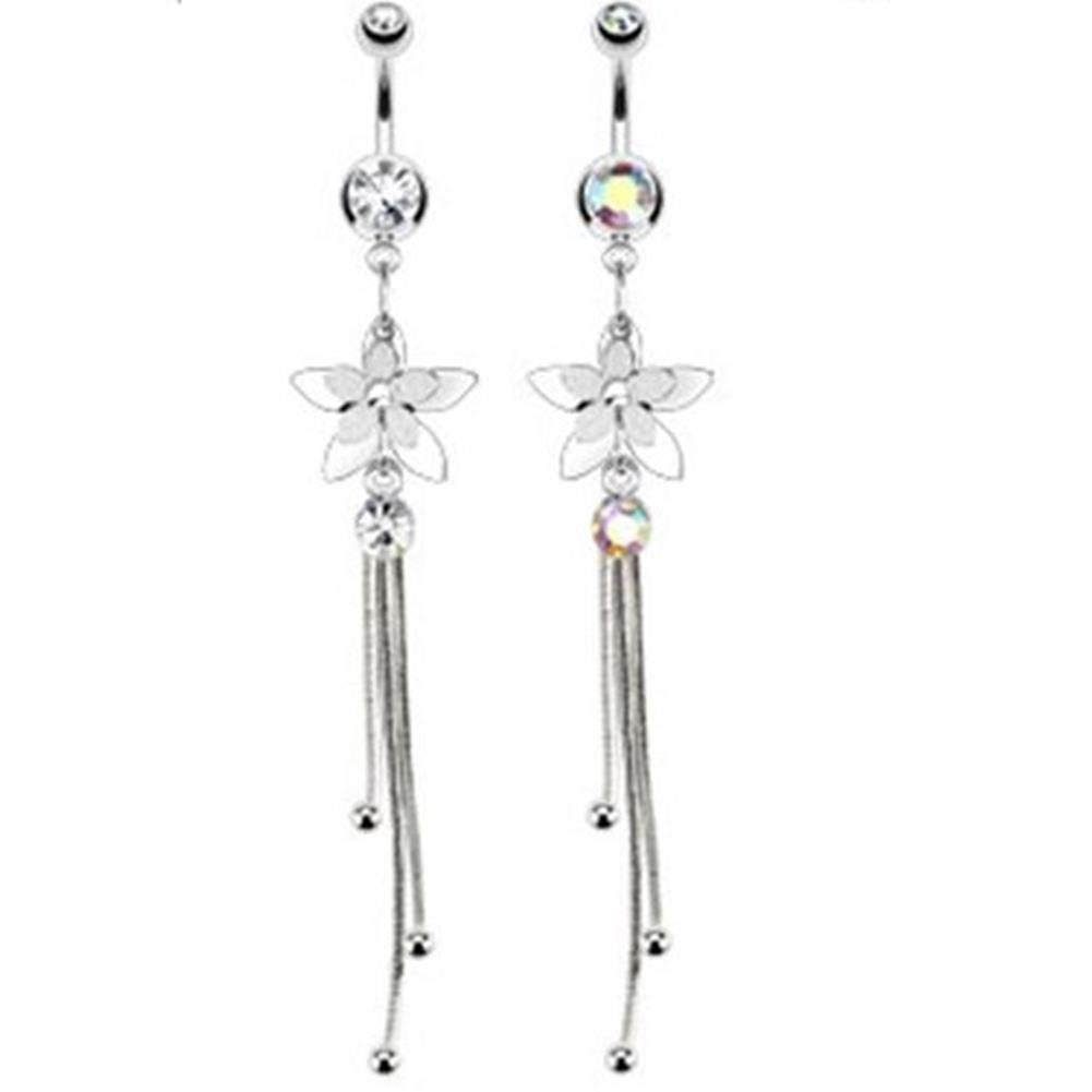 Bauchnabelpiercing Chirurgenstahl Silber Set Banane Bauchpiercing Bananabell Bauchpiercing Kristall Anhänger Blume 10mm Stablänge