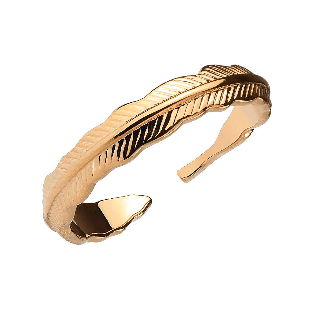 Paula & Fritz® Verstellbarer Damenring Zehen-Ring Muster Feder Herrenring Freundschafts-Ring Verlobungs-Ring Partnerring Edelstahl Chirurgenstahl 316L Gelbgold, Roségold, Silber