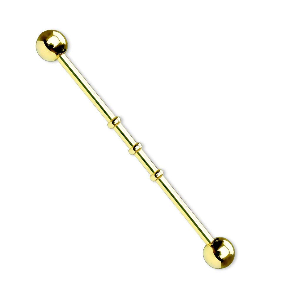 Industrial Ohrpiercing Stab 3 Ringe Chirurgenstahl 32mm 35mm 38mm Stablänge 1.6 mm Stabdicke Silber Gold Rosegold Schwarz Bunt Barbell