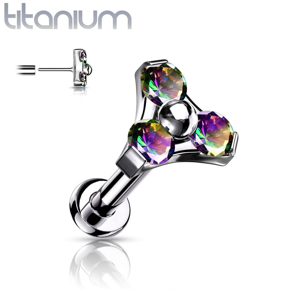 Push-In Labret Piercing Triangle Zirkonia Titan Grade 23 Piercing Set 0,8mm 1mm 1,2mm Stabdicke Madonna Medusa Monroe Tragus