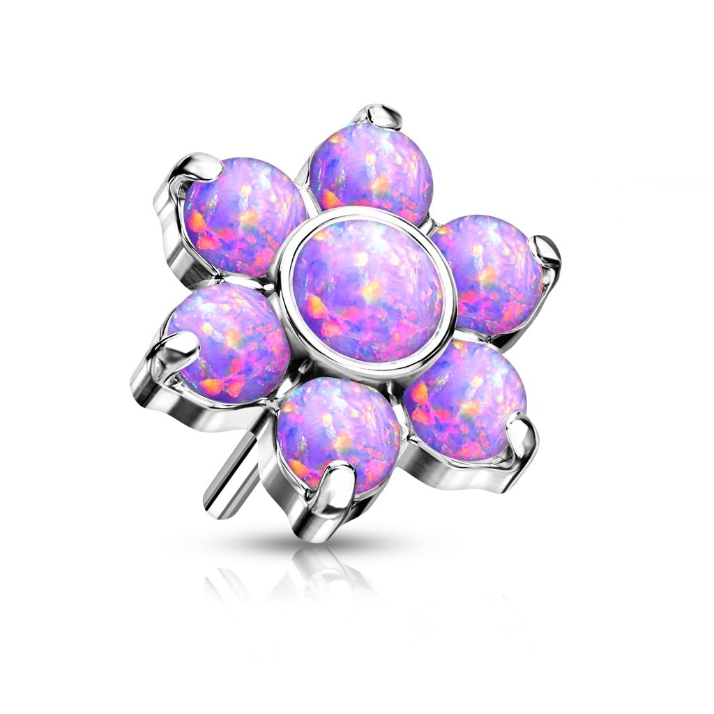 Push-In Aufsatz Blume Synthetischer Opal Titan Grade 23 Piercing Set 5mm Groß Ohrstecker Labret Stud Nipple Straight Barbell