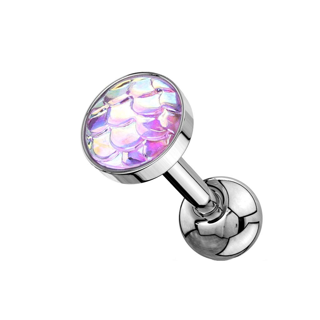 Cartilage Piercing Straight Barbell Rings Aufsatz Fischschuppenmuster Aurora Blau Pink Edelstahl Chirurgenstahl 316L