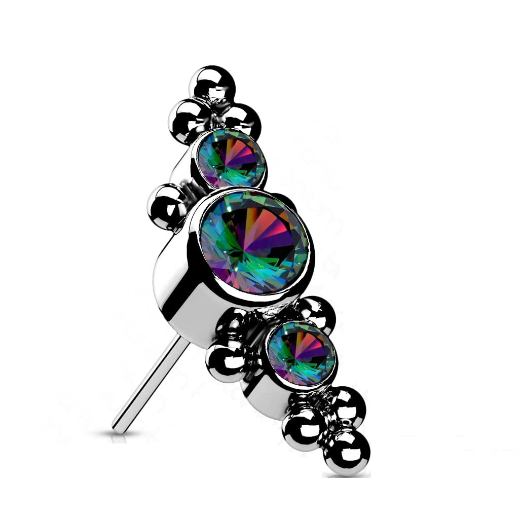 Push-In Aufsatz Silber Zirkonia Titan Grade 23 Piercing Set Mehrfarbig 12,6mm Lang Ohrstecker Labret Stud Nipple Straight Barbell