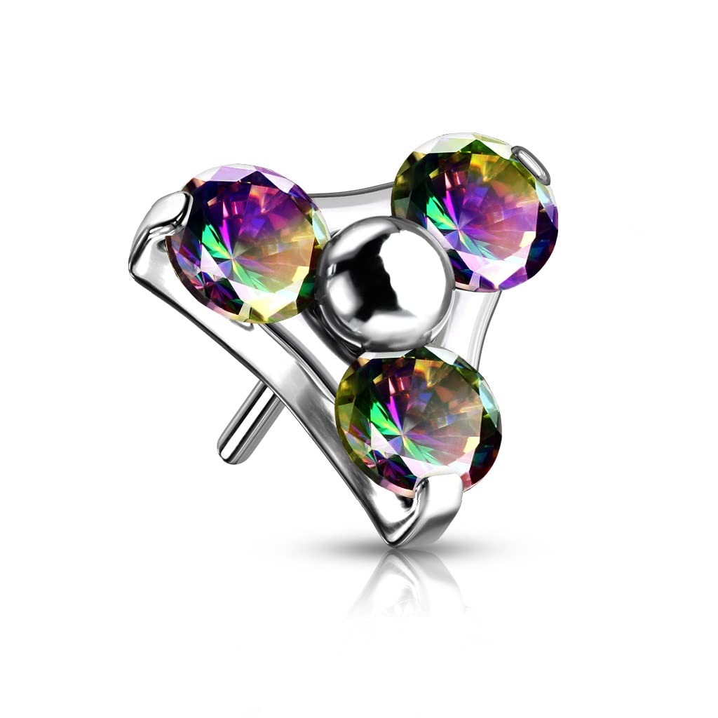 Push-In Aufsatz Dreieck Zirkonia Titan Grade 23 Piercing Set Mehrfarbig 5mm Groß Ohrstecker Labret Stud Nipple Straight Barbell