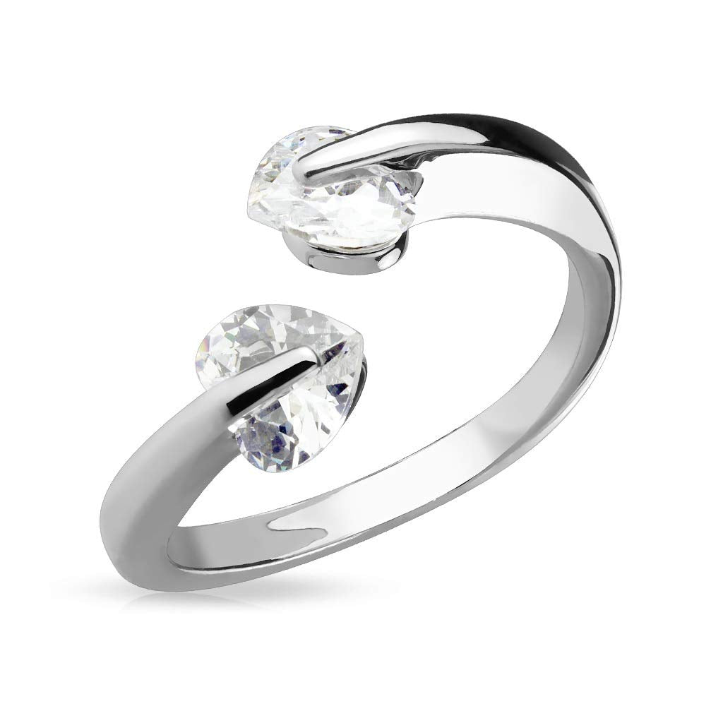 Ring Damen Verstellbar Herz Zirkonia Klar Silber 316L Chirurgenstahl Zehenring Mittelring Freundschaftsring Offen Einstellbarer-Ring