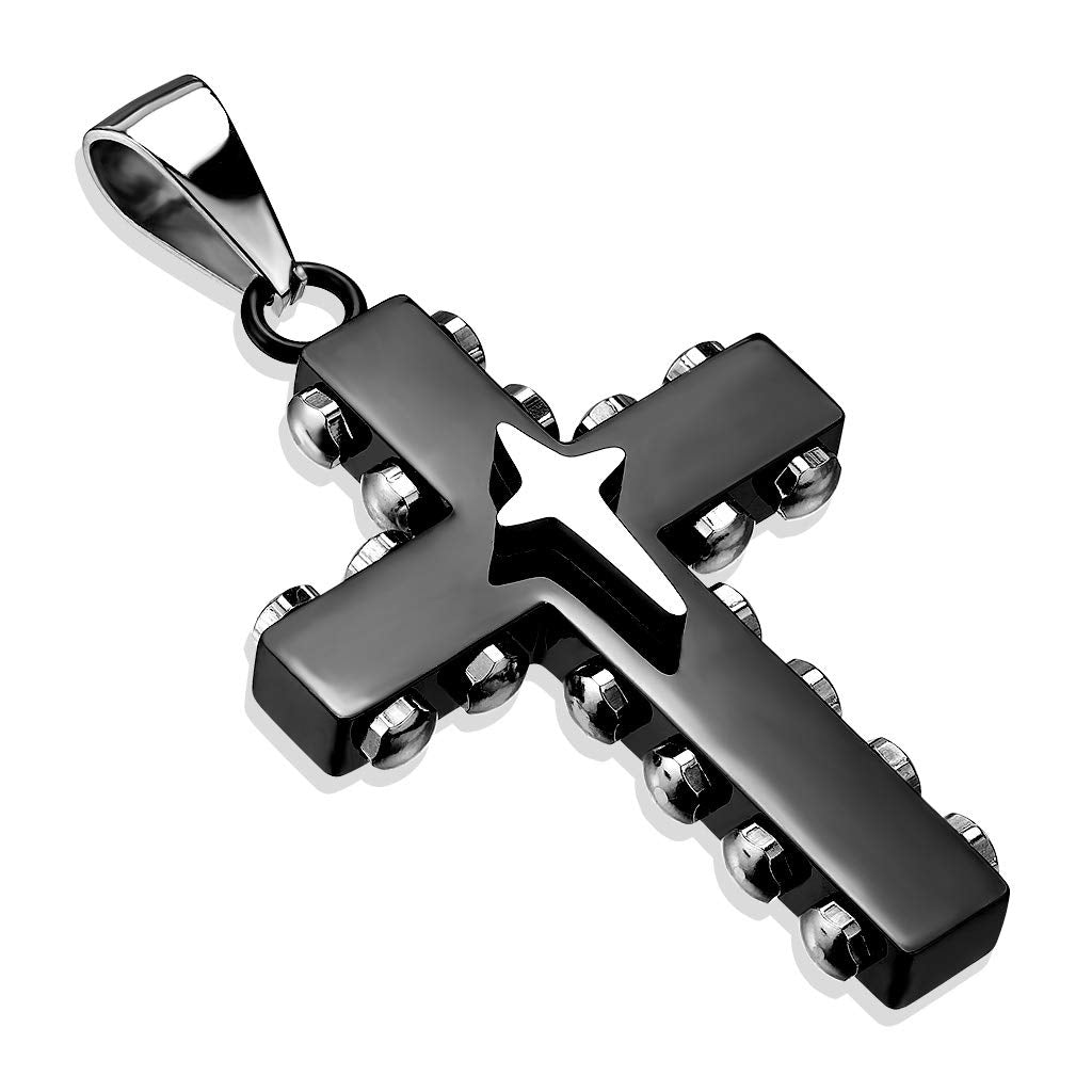 Kettenanhänger Sternenkreuz 316L Chirurgenstahl Schwarz Silber Halskettenanhänger Pendant Damenkettenanhänger