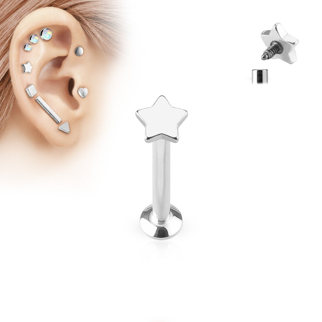 Paula & Fritz® UNIVERSAL Stud Labret Monroe Cartilage Gold roségold schwarz Silber Spitze Stern Edelstahl Chirurgenstahl 316L Länge 4mm - 8mm