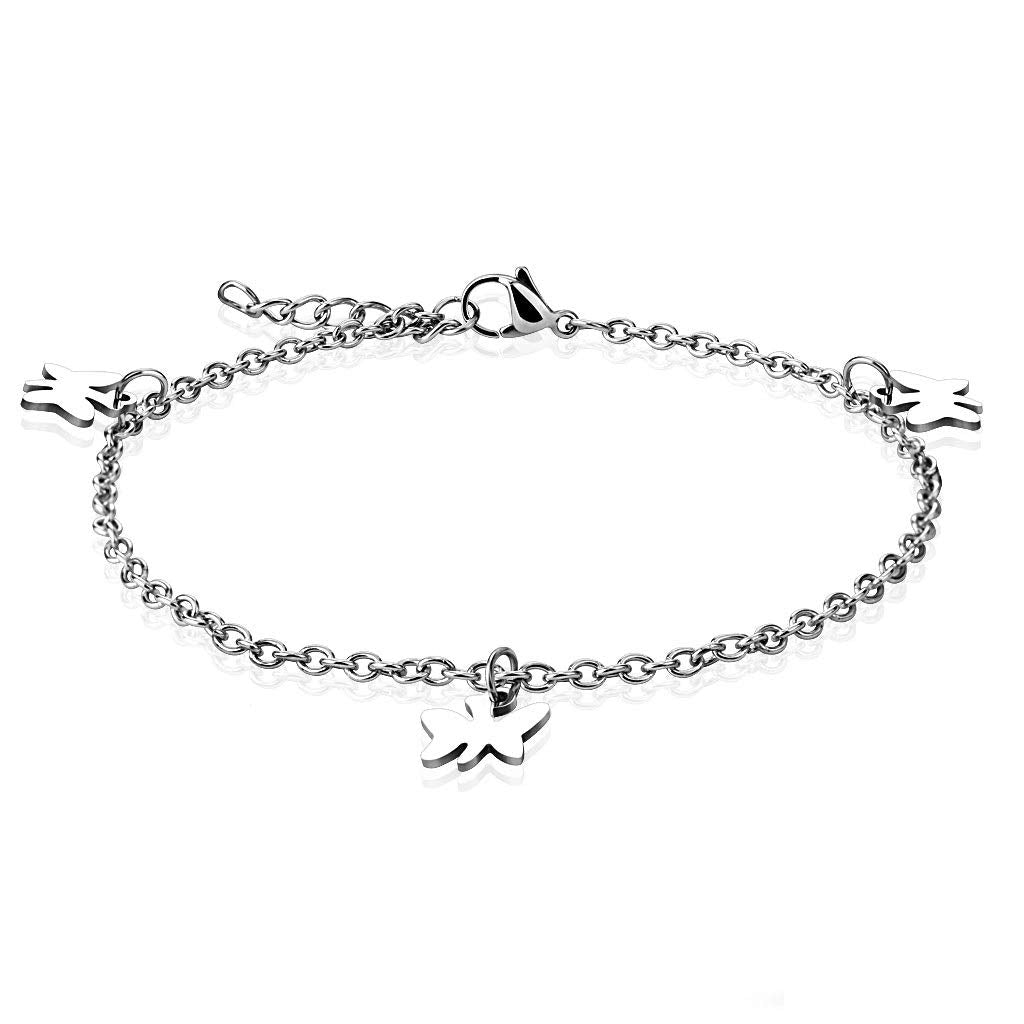 Armband Damen Silber Charms Anhänger 316L Chirurgenstahl 235mm Bettelarmband Armkettchen Armschmuck Fußkette Fußkettchen