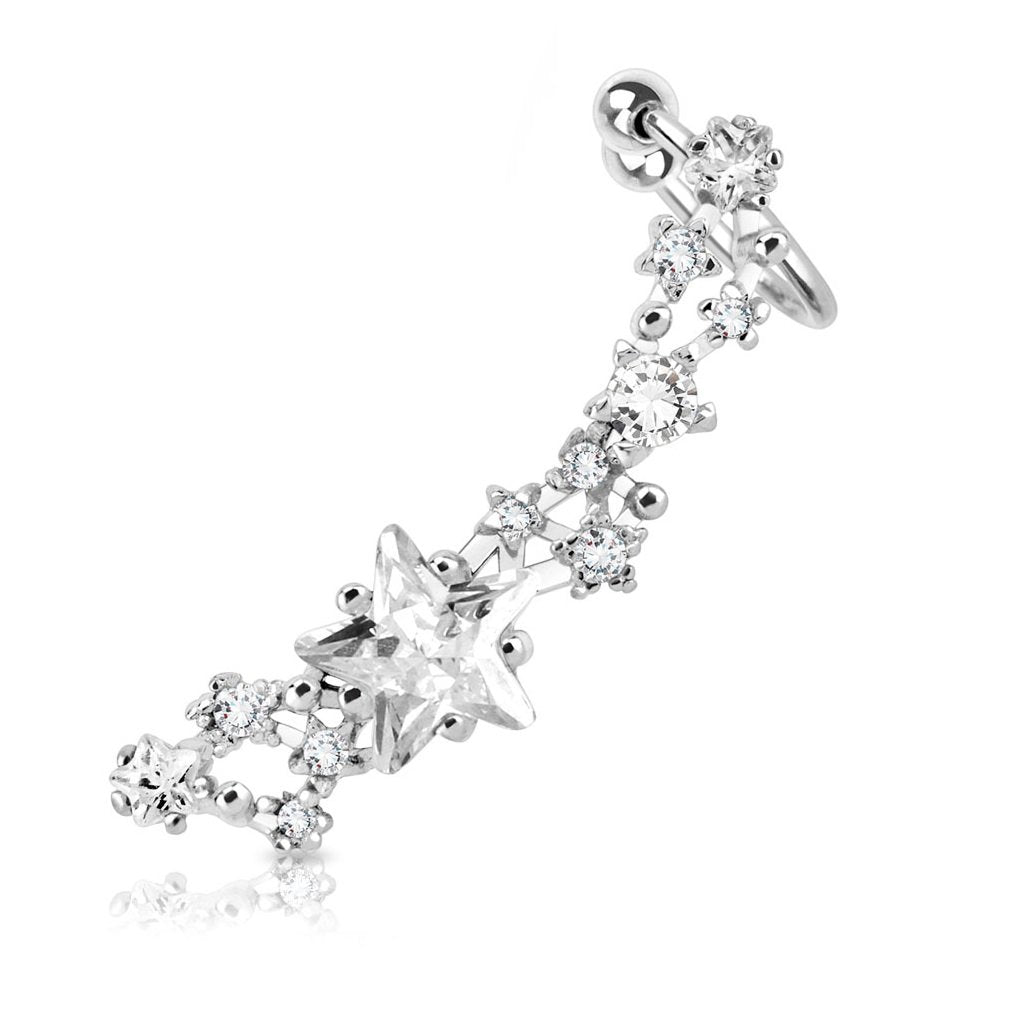 Ohrklemmen aus Edelstahl Chirurgenstahl 316L Creolen Ohrclips Ohrstecker Reihe Sternen Sternenzirkonia Links und Rechts