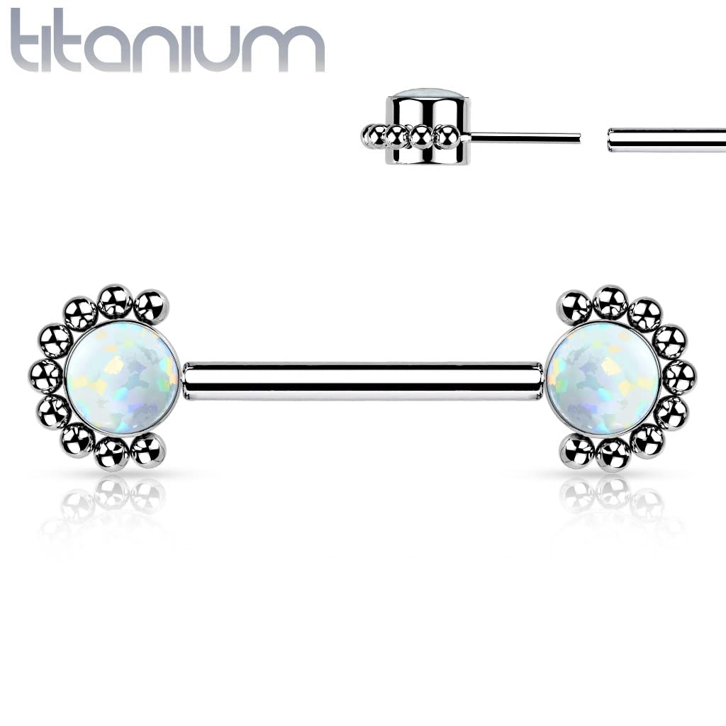 Push-In Piercing Brustwarze Zirkonia Opal Titan Grade 23 Kugel 12 14 Stablänge Nipple Gewindelos Straight Barbell Bridge
