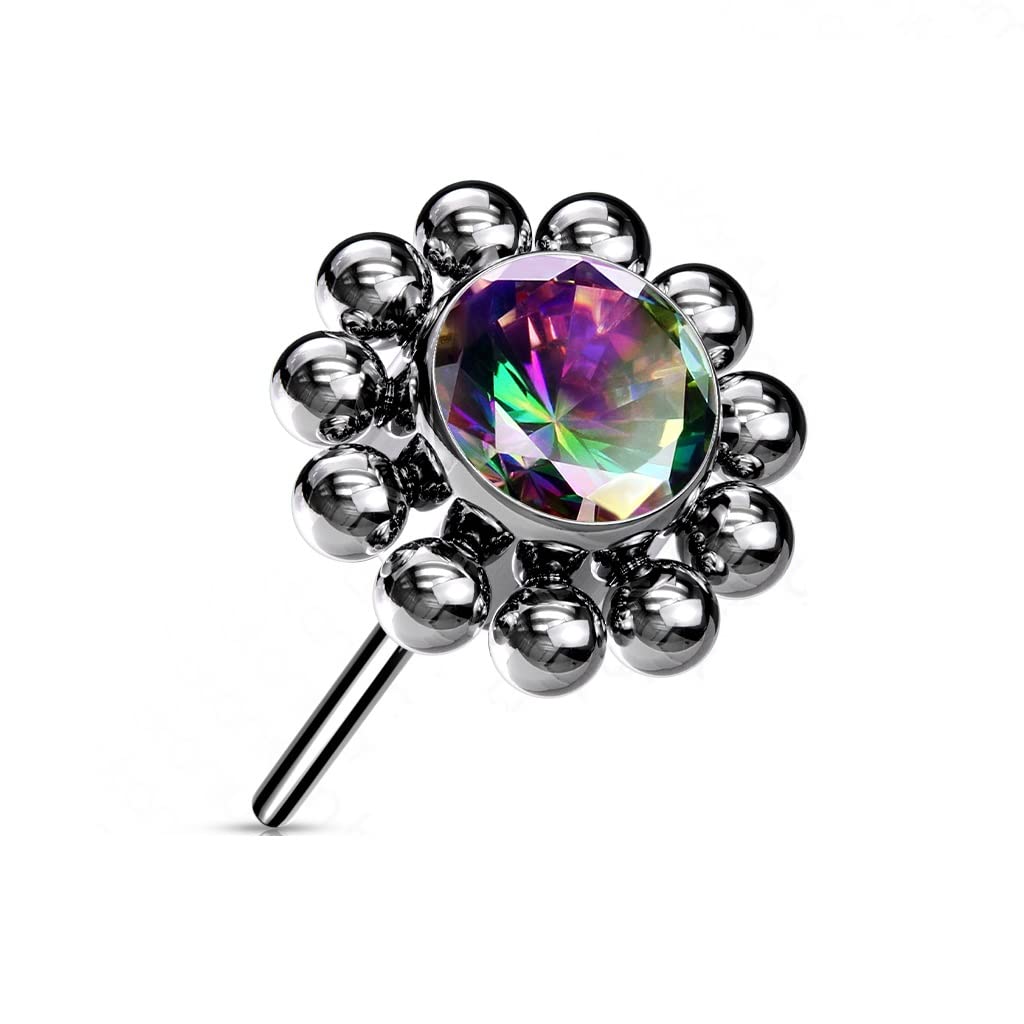 Push-In Aufsatz Blume Silber Zirkonia Titan Grade 23 Piercing Mehrfarbig 5mm Ohrstecker Labret Stud Nipple Straight Barbell Helix
