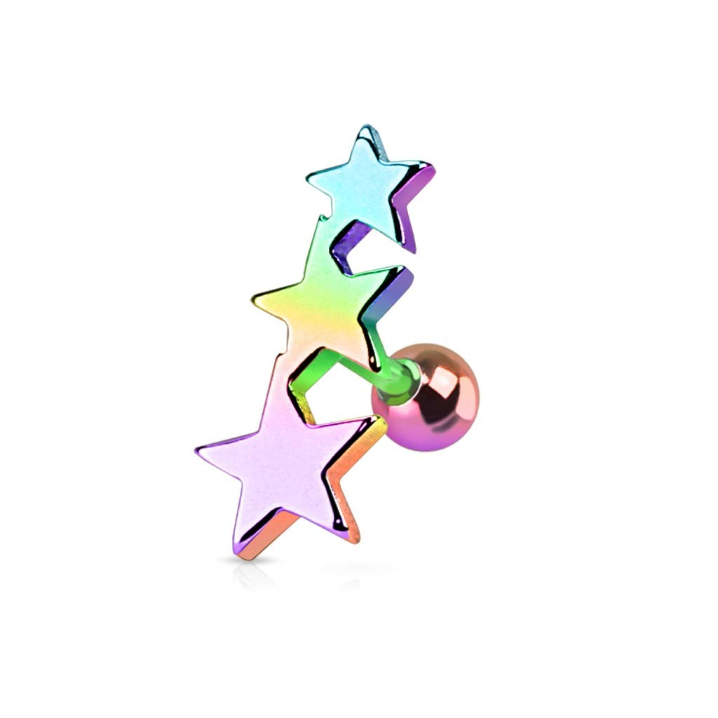 Cartilage Piercing Straight Barbell Rings Tragus Sterne Edelstahl Chirurgenstahl 316L Silber schwarz gelbgold, roségold bunt