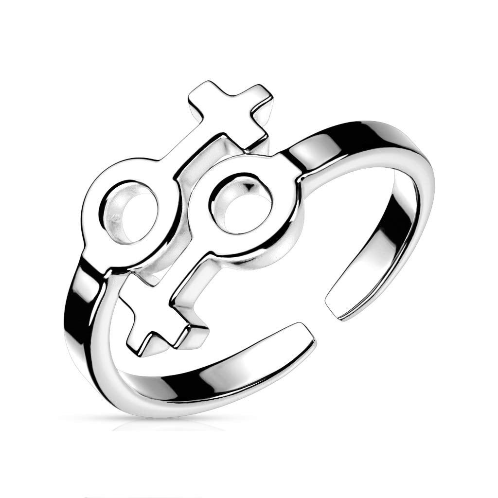 Ring Damen Verstellbar Zeichen Weiblich Frauen-Symbol 925 Silber ?berzug 316L Chirurgenstahl Zehenring Mittelring Partnerring Einstellbarer-Ring