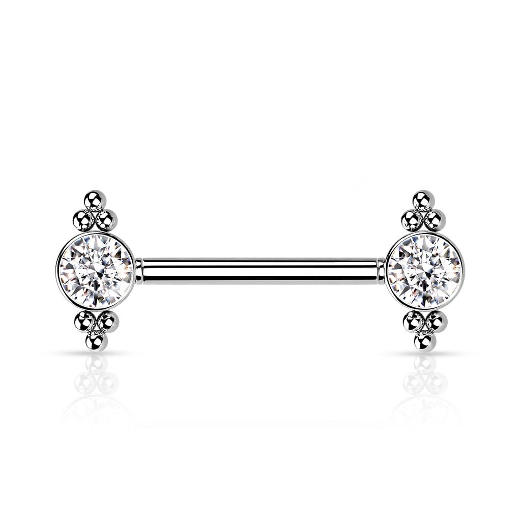 Push-In Piercing Brustwarze Mehrfarbig Zirkonia Chirurgenstahl 316L Kugel 14 Stablänge Nipple Gewindelos Straight Barbell Bridge