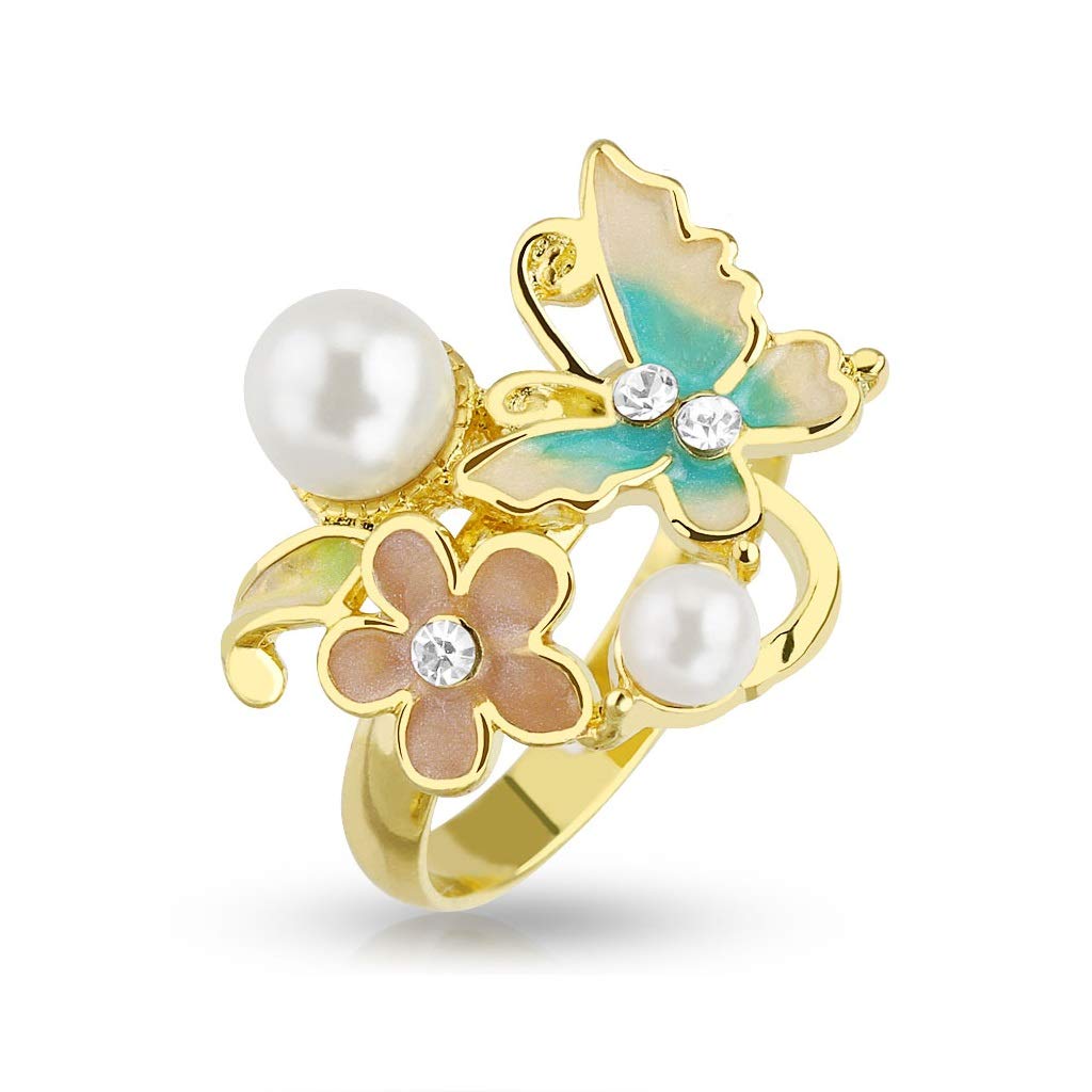 Ring Damen Verstellbar Blumen Gold 316L Chirurgenstahl Zehenring Mittelring Partnerring Freundschaftsring Offen Einstellbarer-Ring